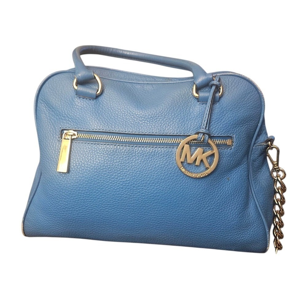 Michael Kors Satchel Dome Handbag Leather Chain Accent Blue‎